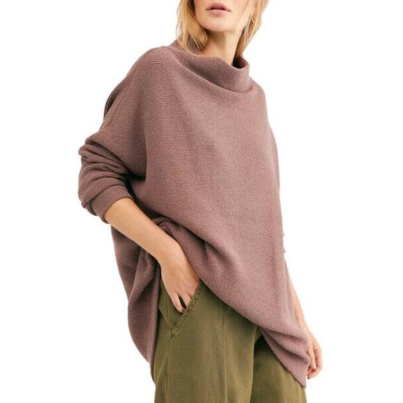 Free People Sweaters - Free People Ottoman Slouchy Stretch Tunic Top LS Taupe Women's Oversized Small